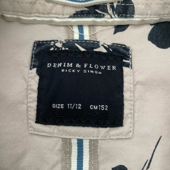 Denim & Flower Boys Floral Short Sleeve Dress Shirt Hawaiian 11/12 button down - Picture 2 of 2